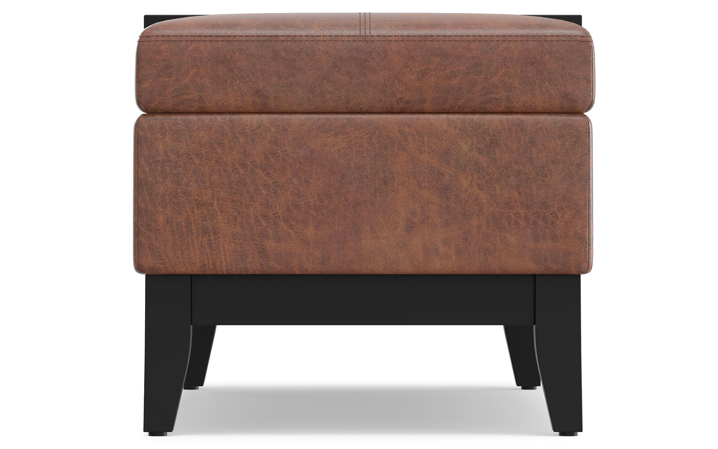 Distressed Saddle Brown Distressed Vegan Leather | Oregon Storage Ottoman Bench with Tray in Distressed Vegan Leather