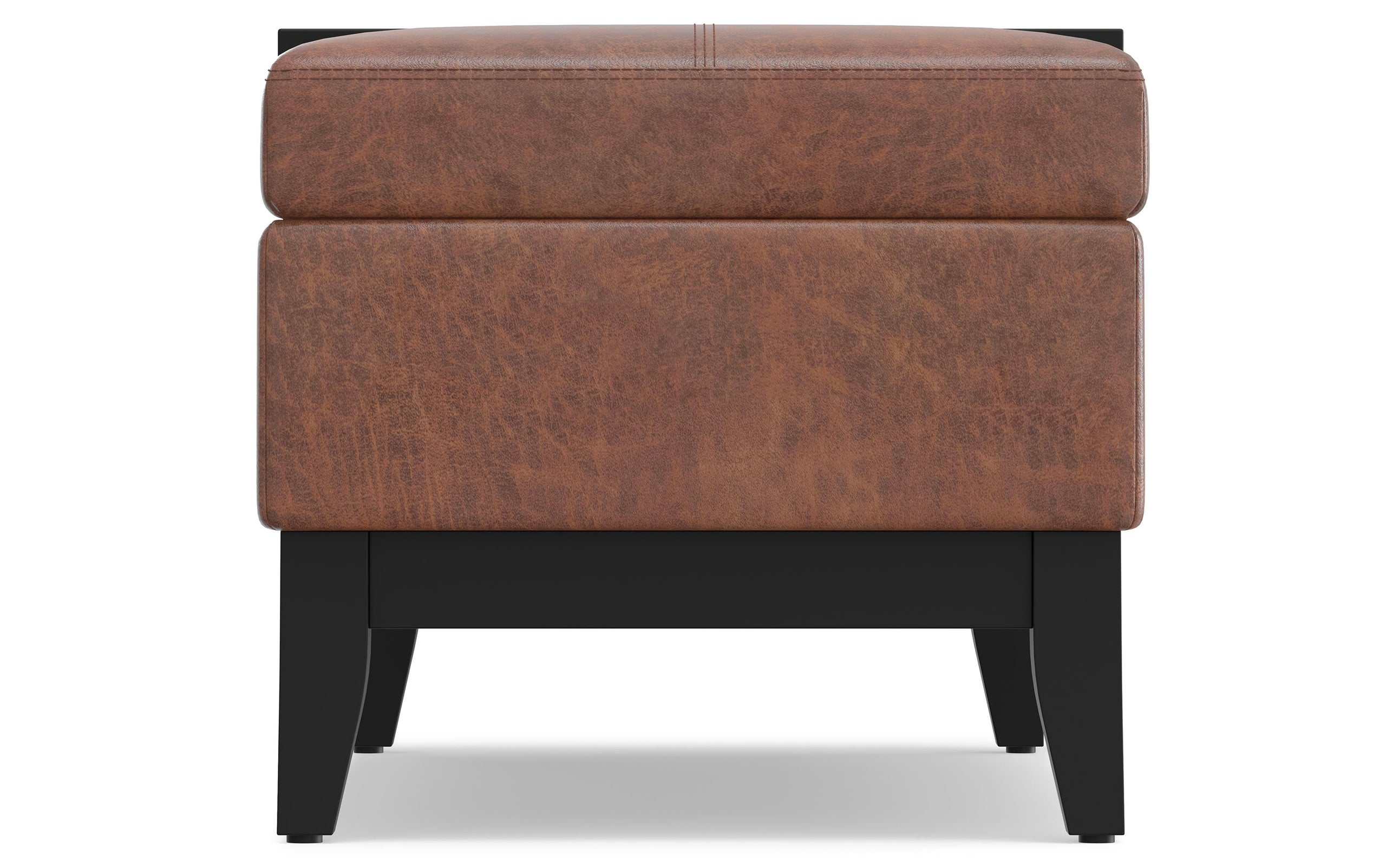 Distressed Saddle Brown Distressed Vegan Leather | Oregon Storage Ottoman Bench with Tray in Distressed Vegan Leather