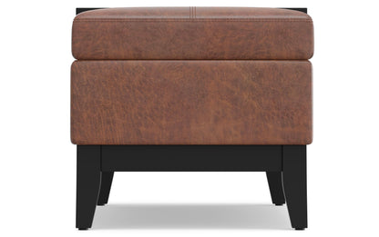 Distressed Saddle Brown Distressed Vegan Leather | Oregon Storage Ottoman Bench with Tray in Distressed Vegan Leather