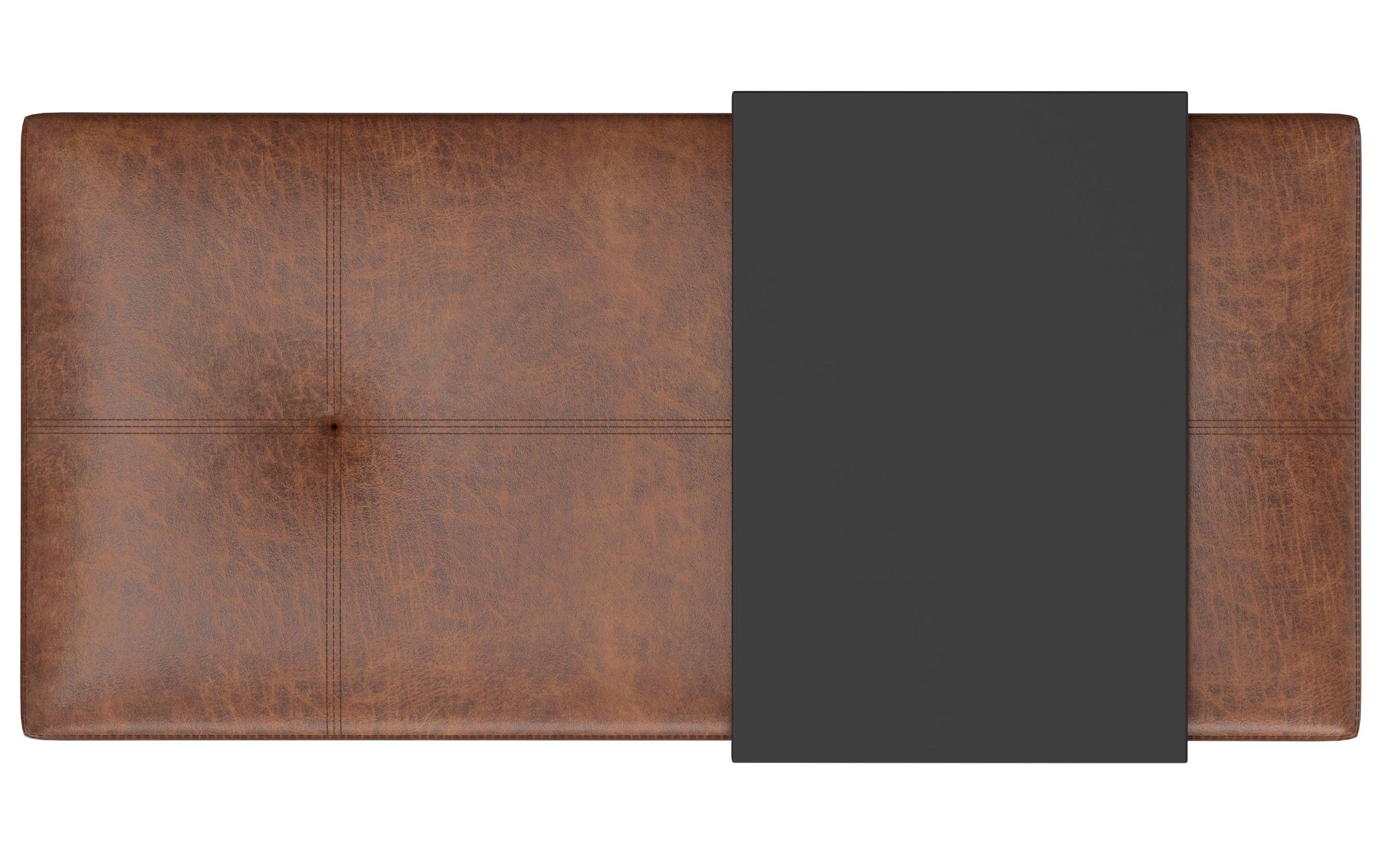 Distressed Saddle Brown Distressed Vegan Leather | Oregon Storage Ottoman Bench with Tray in Distressed Vegan Leather