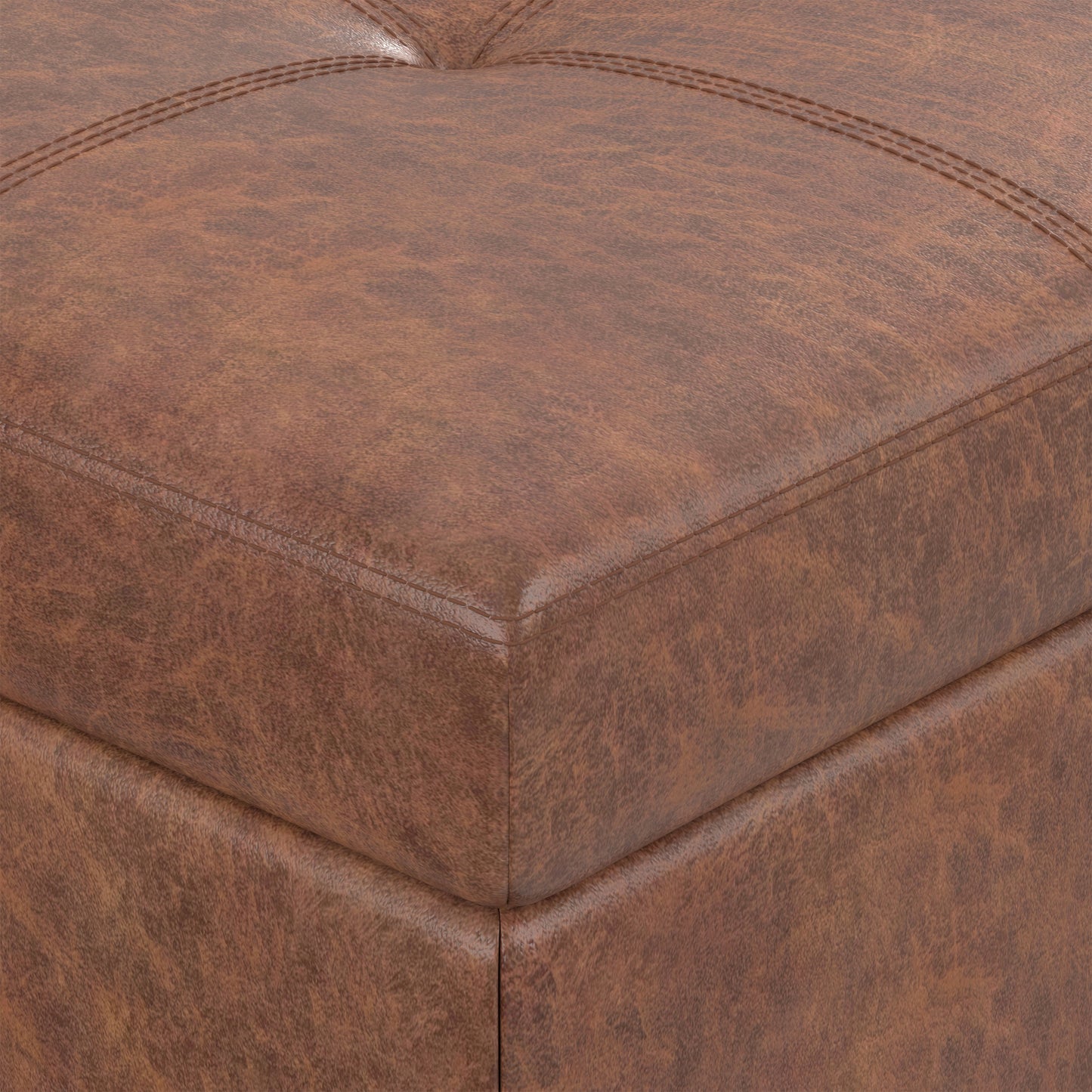 Distressed Saddle Brown Distressed Vegan Leather | Oregon Storage Ottoman Bench with Tray in Distressed Vegan Leather