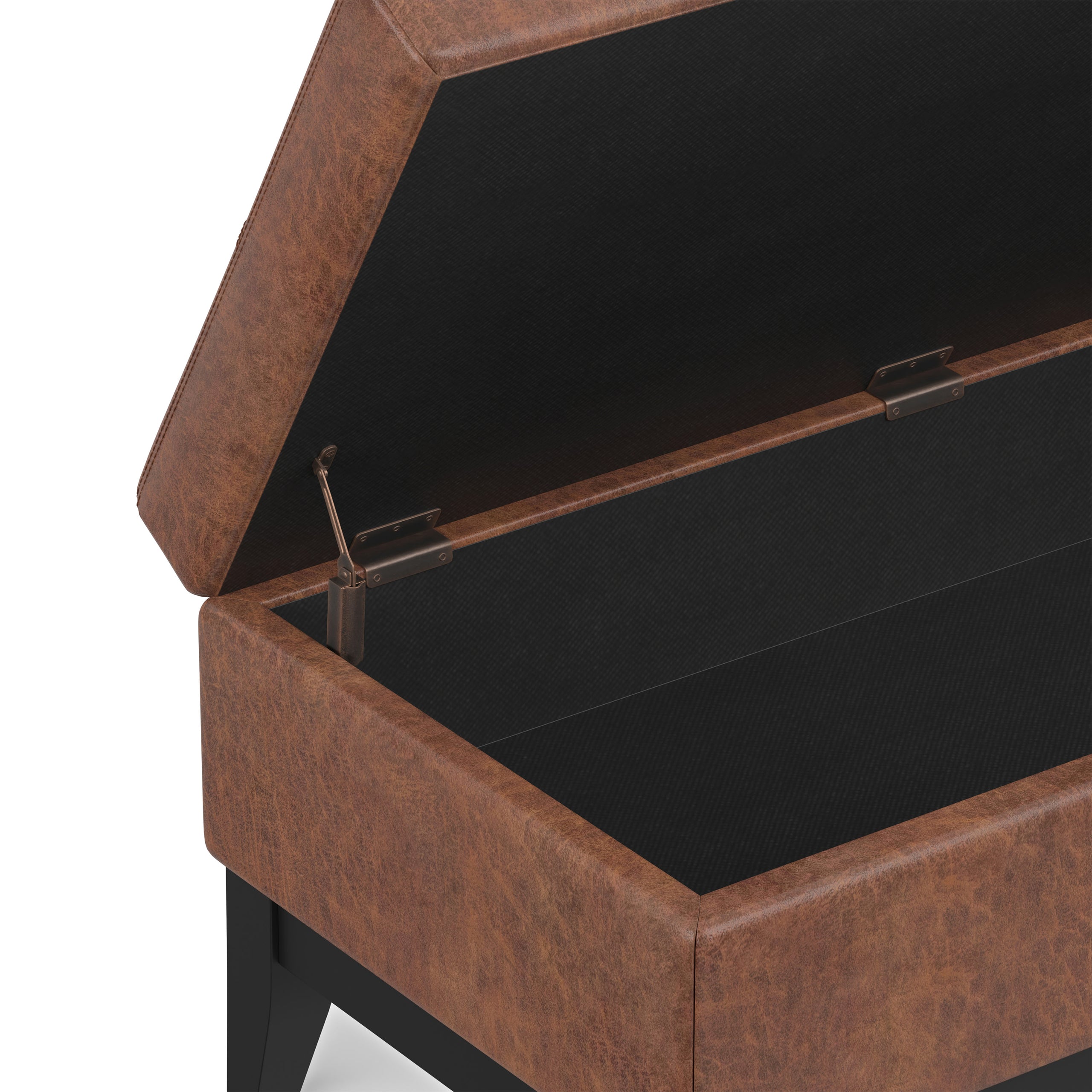 Distressed Saddle Brown Distressed Vegan Leather | Oregon Storage Ottoman Bench with Tray in Distressed Vegan Leather