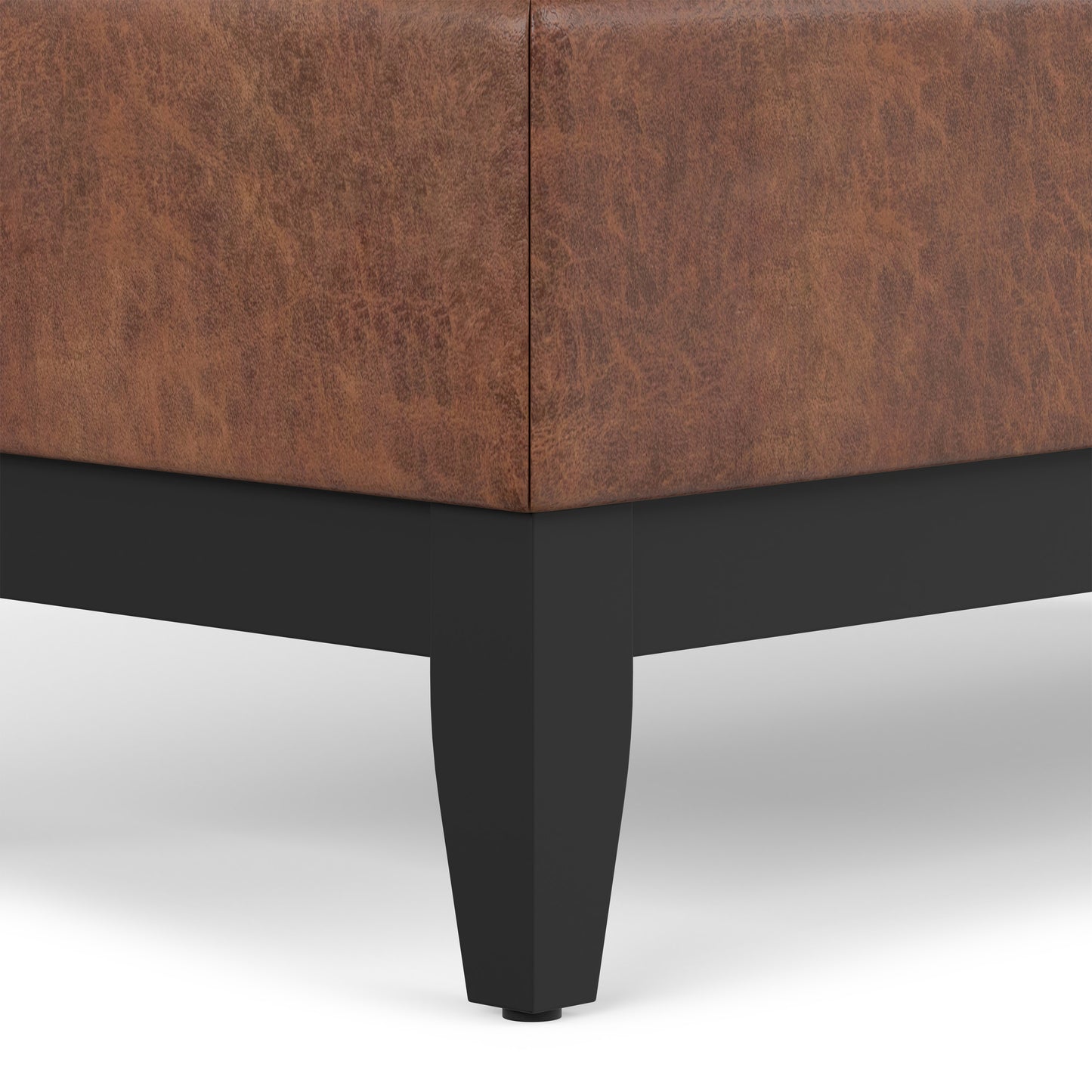 Distressed Saddle Brown Distressed Vegan Leather | Oregon Storage Ottoman Bench with Tray in Distressed Vegan Leather