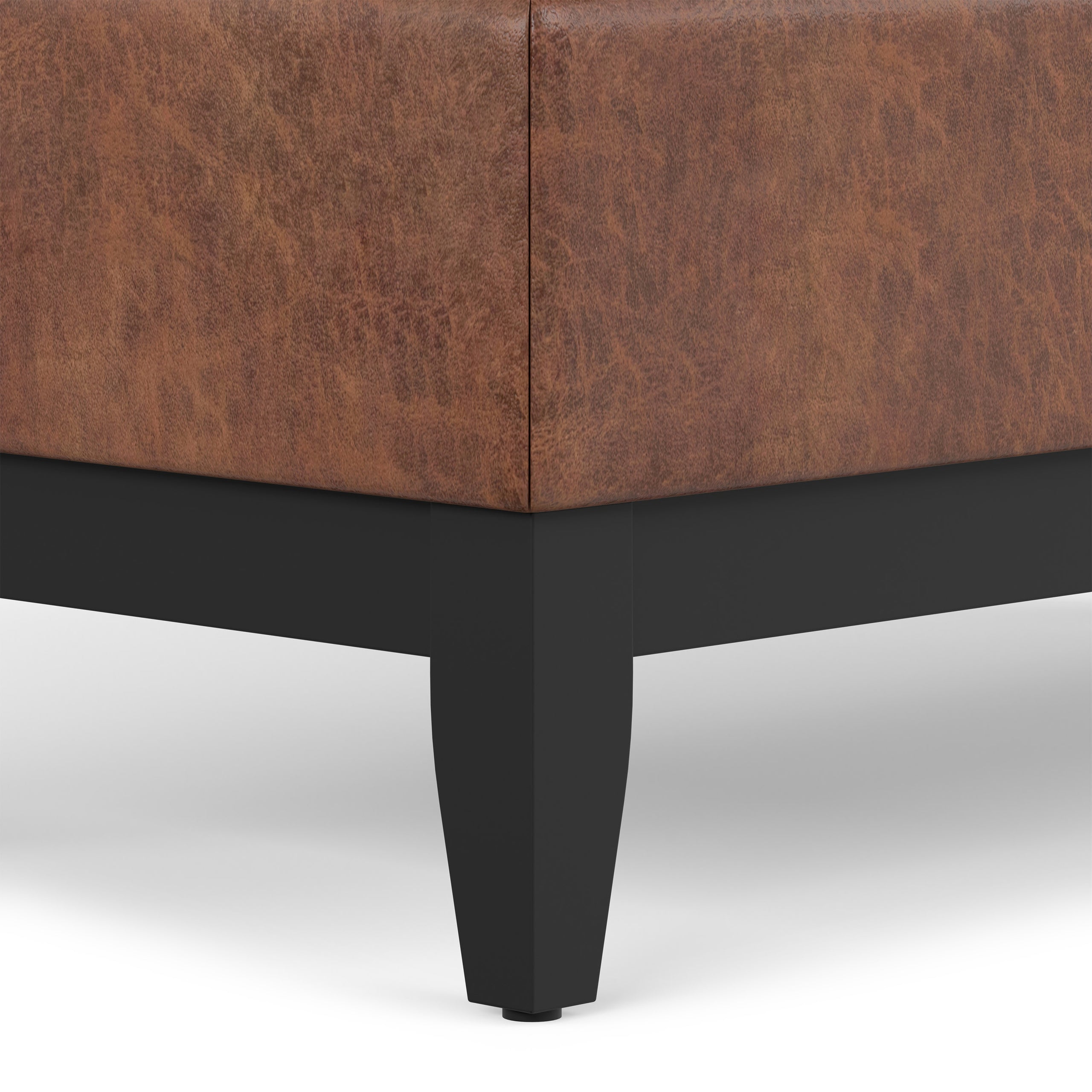 Distressed Saddle Brown Distressed Vegan Leather | Oregon Storage Ottoman Bench with Tray in Distressed Vegan Leather