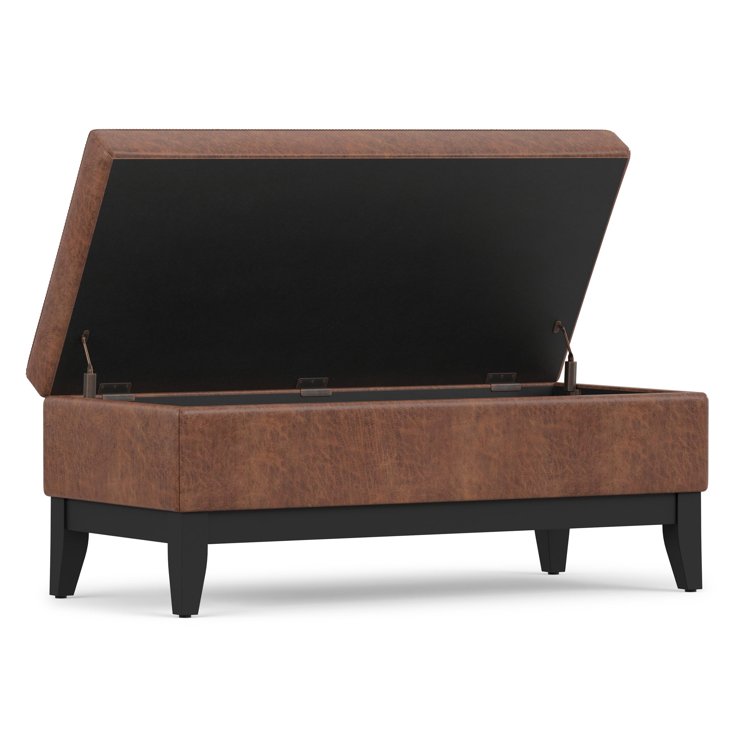 Distressed Saddle Brown Distressed Vegan Leather | Oregon Storage Ottoman Bench with Tray in Distressed Vegan Leather