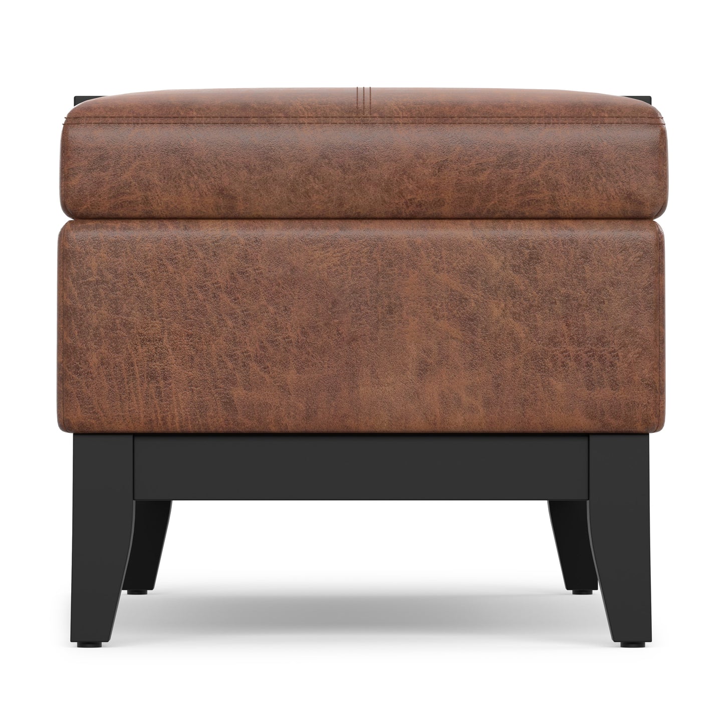 Distressed Saddle Brown Distressed Vegan Leather | Oregon Storage Ottoman Bench with Tray in Distressed Vegan Leather
