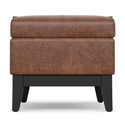 Distressed Saddle Brown Distressed Vegan Leather | Oregon Storage Ottoman Bench with Tray in Distressed Vegan Leather
