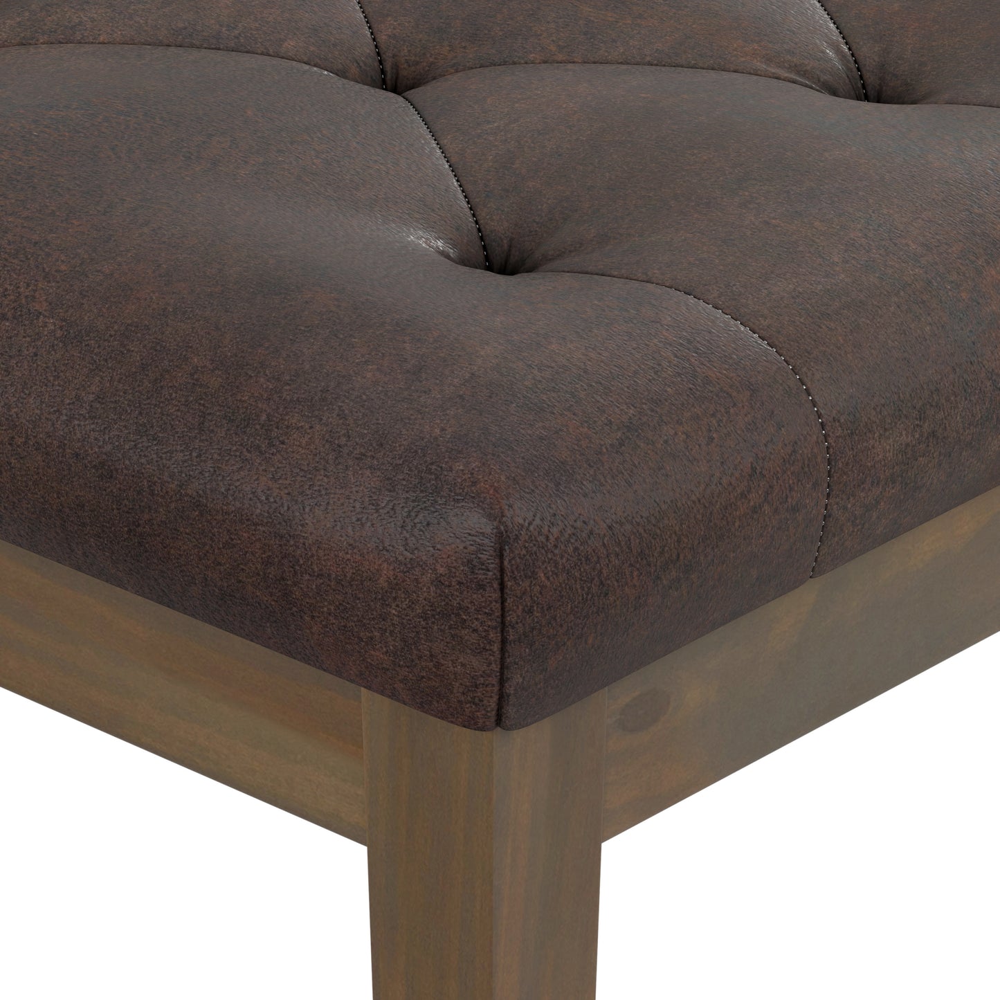 Distressed Brown Distressed Vegan Leather | Waverly Tufted Ottoman Bench