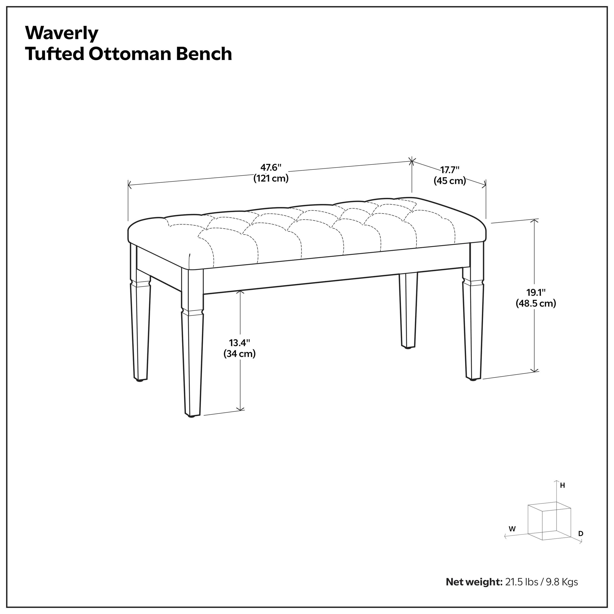 Wheat Beige Linen Style Fabric | Waverly Tufted Ottoman Bench in Wheat Beige