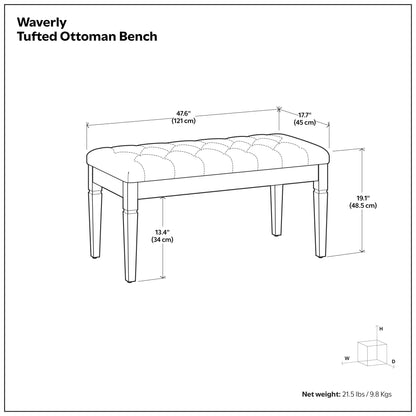Wheat Beige Linen Style Fabric | Waverly Tufted Ottoman Bench in Wheat Beige