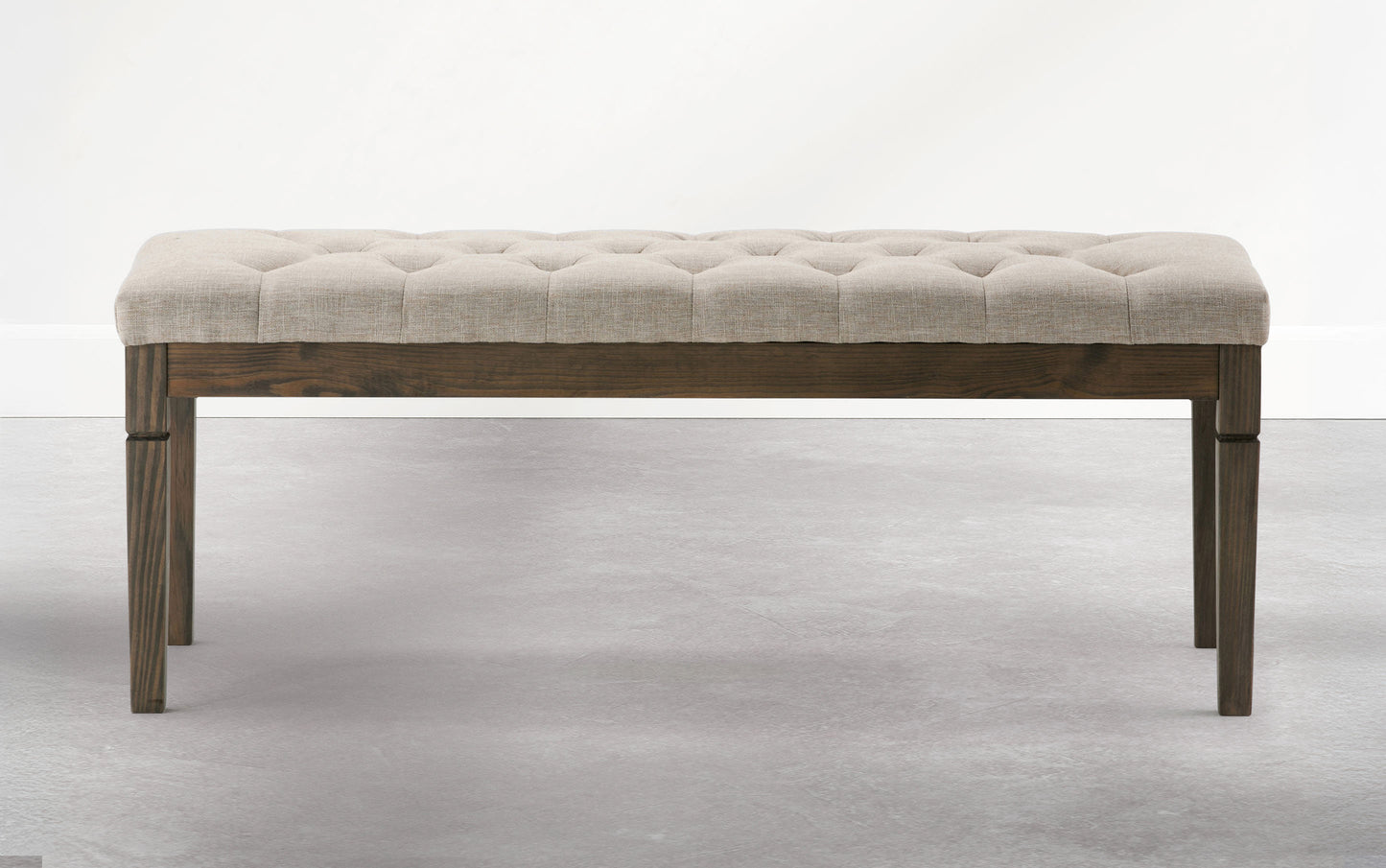 Wheat Beige Linen Style Fabric | Waverly Tufted Ottoman Bench in Wheat Beige