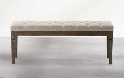 Wheat Beige Linen Style Fabric | Waverly Tufted Ottoman Bench in Wheat Beige