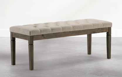Wheat Beige Linen Style Fabric | Waverly Tufted Ottoman Bench in Wheat Beige