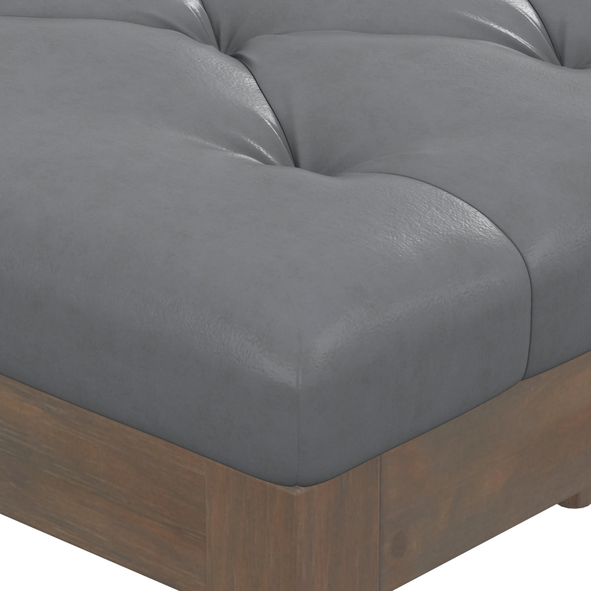 Stone Grey Vegan Leather | Waverly Small Tufted Ottoman Bench in Vegan Leather