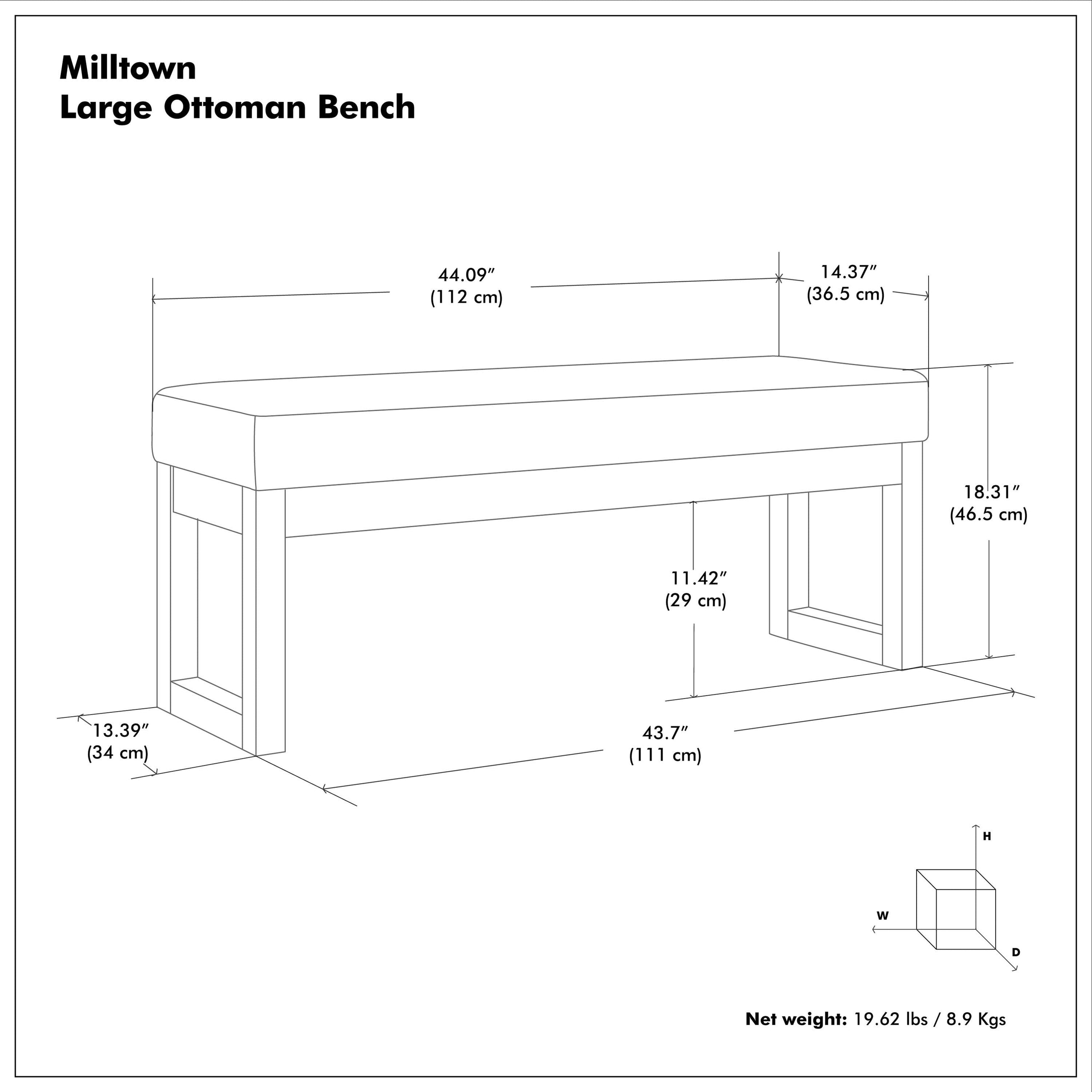 Parisian Grey Linen Style Fabric | Milltown Large Ottoman Bench in Parisian Grey
