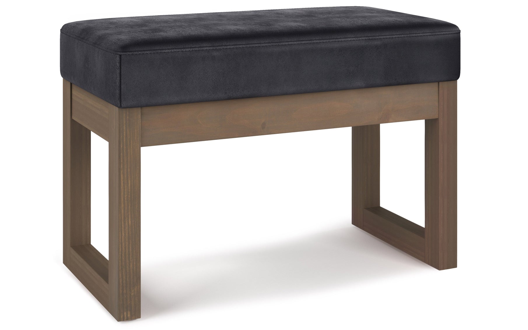 Distressed Black Distressed Vegan Leather | Milltown Footstool Small Ottoman Bench