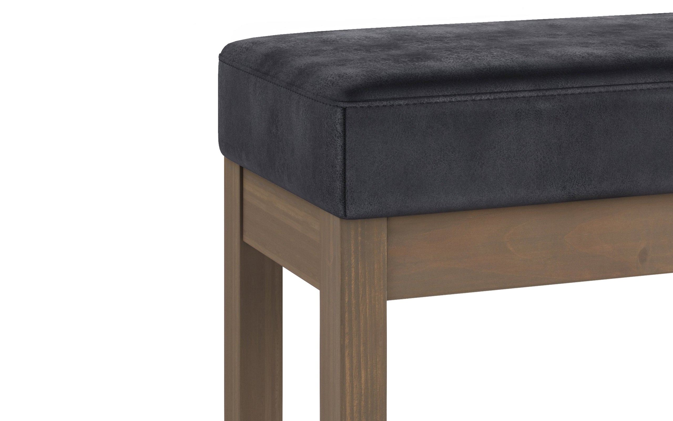 Distressed Black Distressed Vegan Leather | Milltown Footstool Small Ottoman Bench