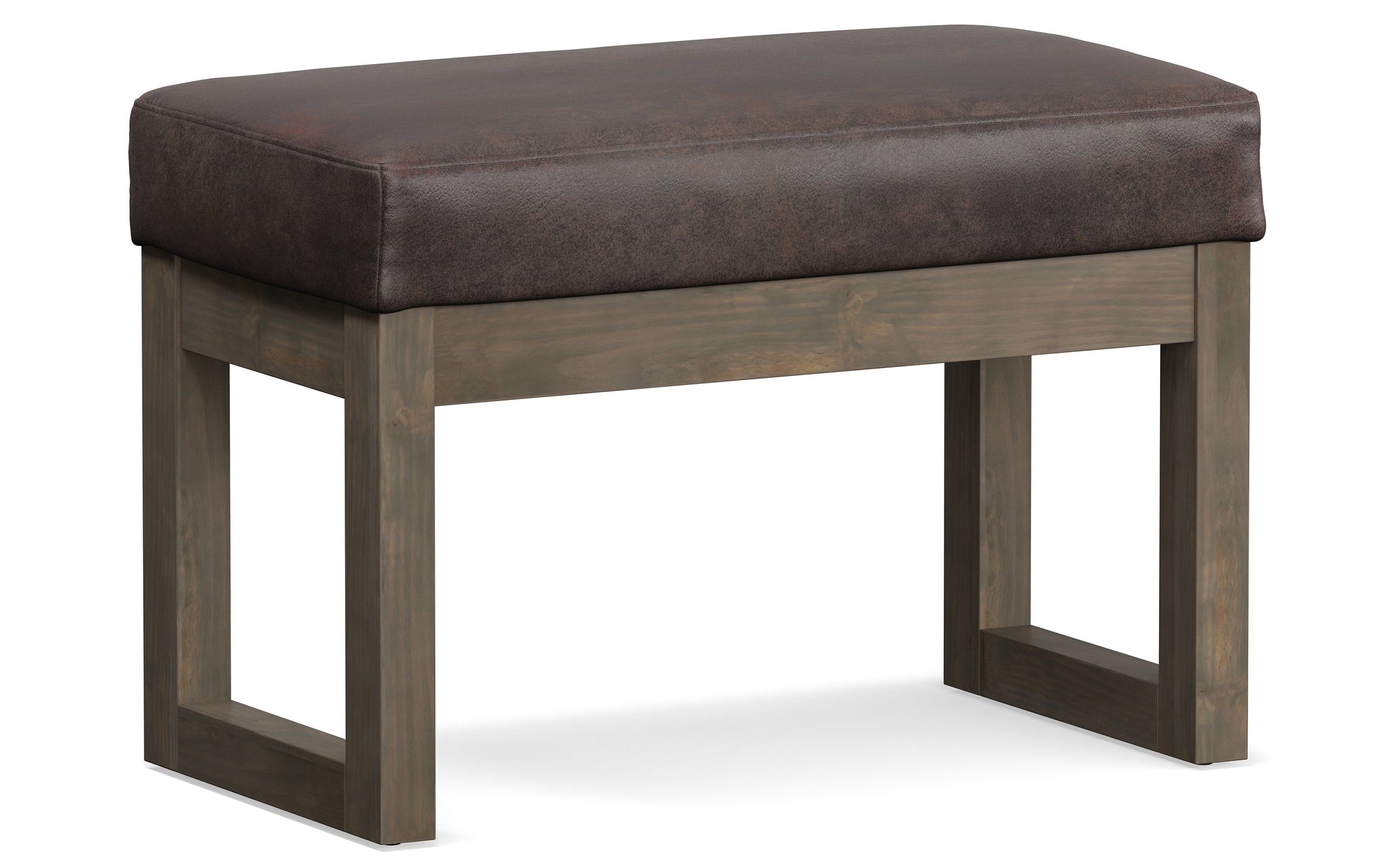 Distressed Dark Brown Distressed Vegan Leather | Milltown Footstool Small Ottoman Bench