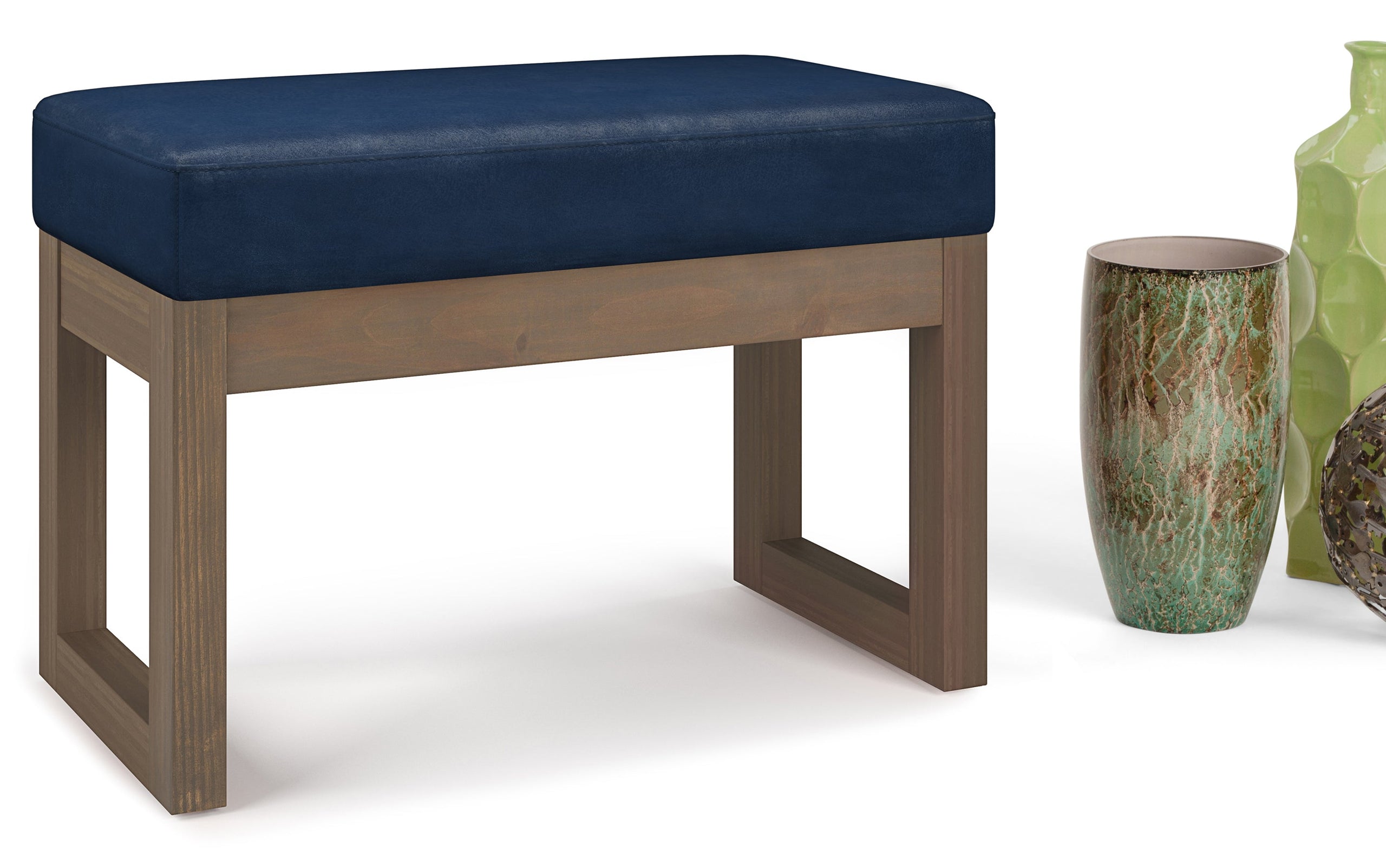 Distressed Dark Blue Distressed Vegan Leather | Milltown Footstool Small Ottoman Bench