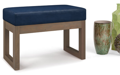 Distressed Dark Blue Distressed Vegan Leather | Milltown Footstool Small Ottoman Bench