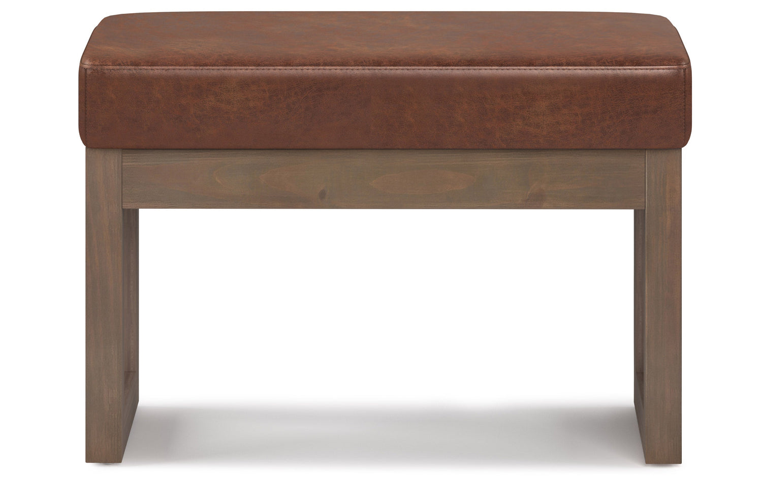 Distressed Saddle Brown Distressed Vegan Leather | Milltown Footstool Small Ottoman Bench