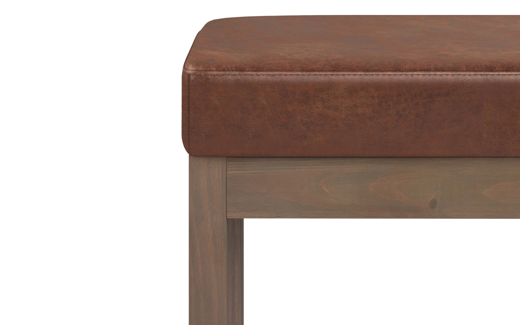 Distressed Saddle Brown Distressed Vegan Leather | Milltown Footstool Small Ottoman Bench