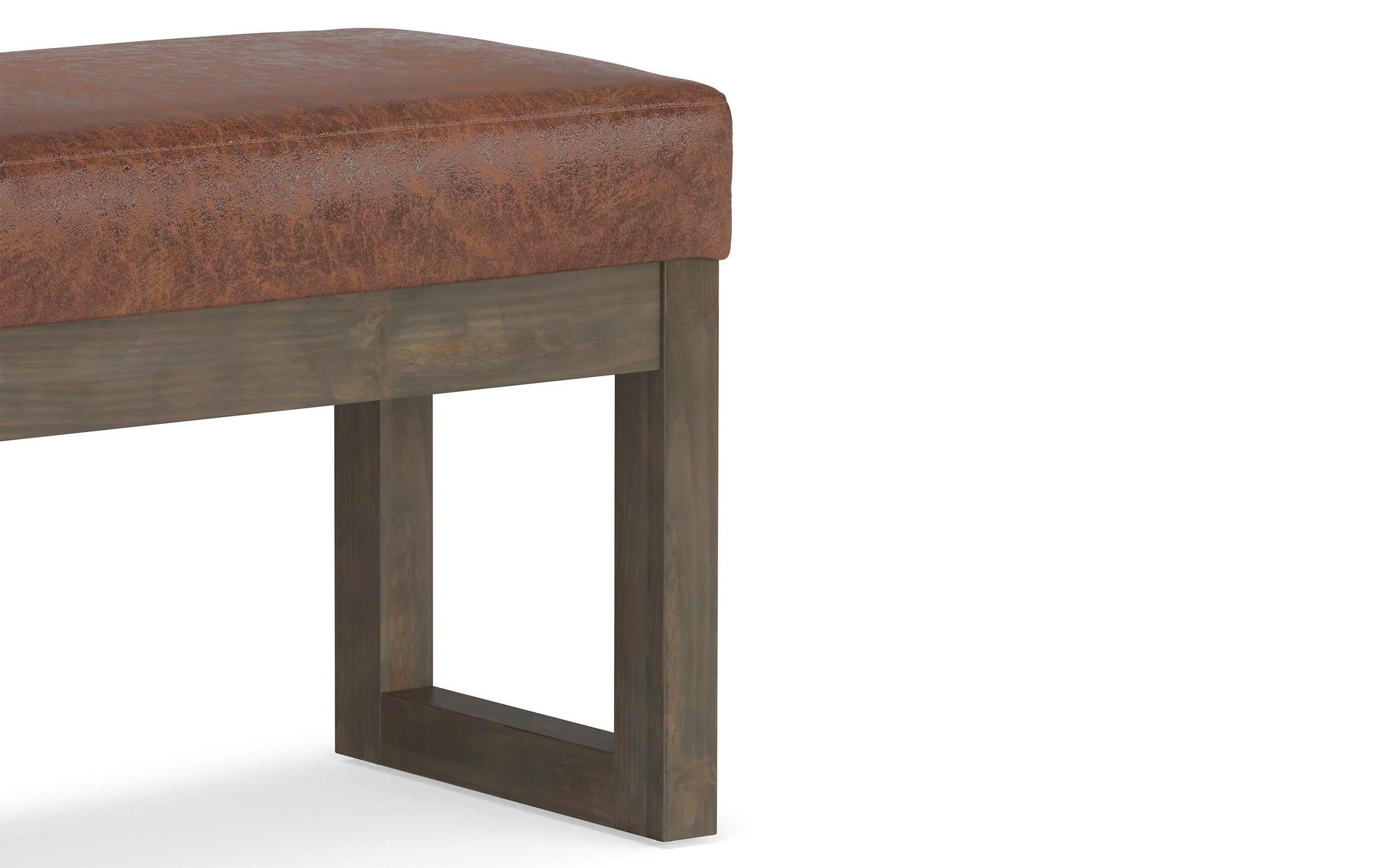 Distressed Saddle Brown Distressed Vegan Leather | Milltown Footstool Small Ottoman Bench