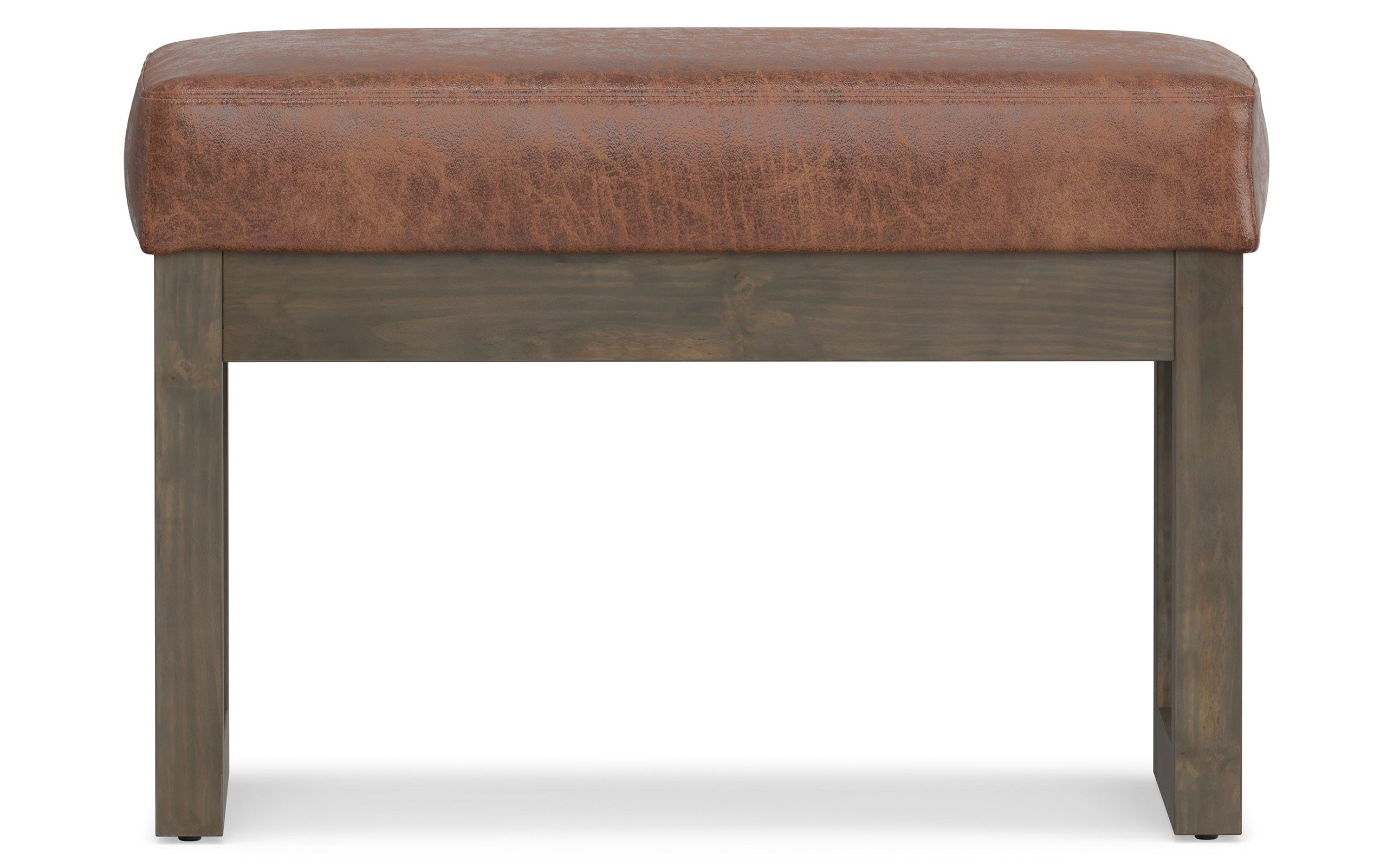 Distressed Saddle Brown Distressed Vegan Leather | Milltown Footstool Small Ottoman Bench