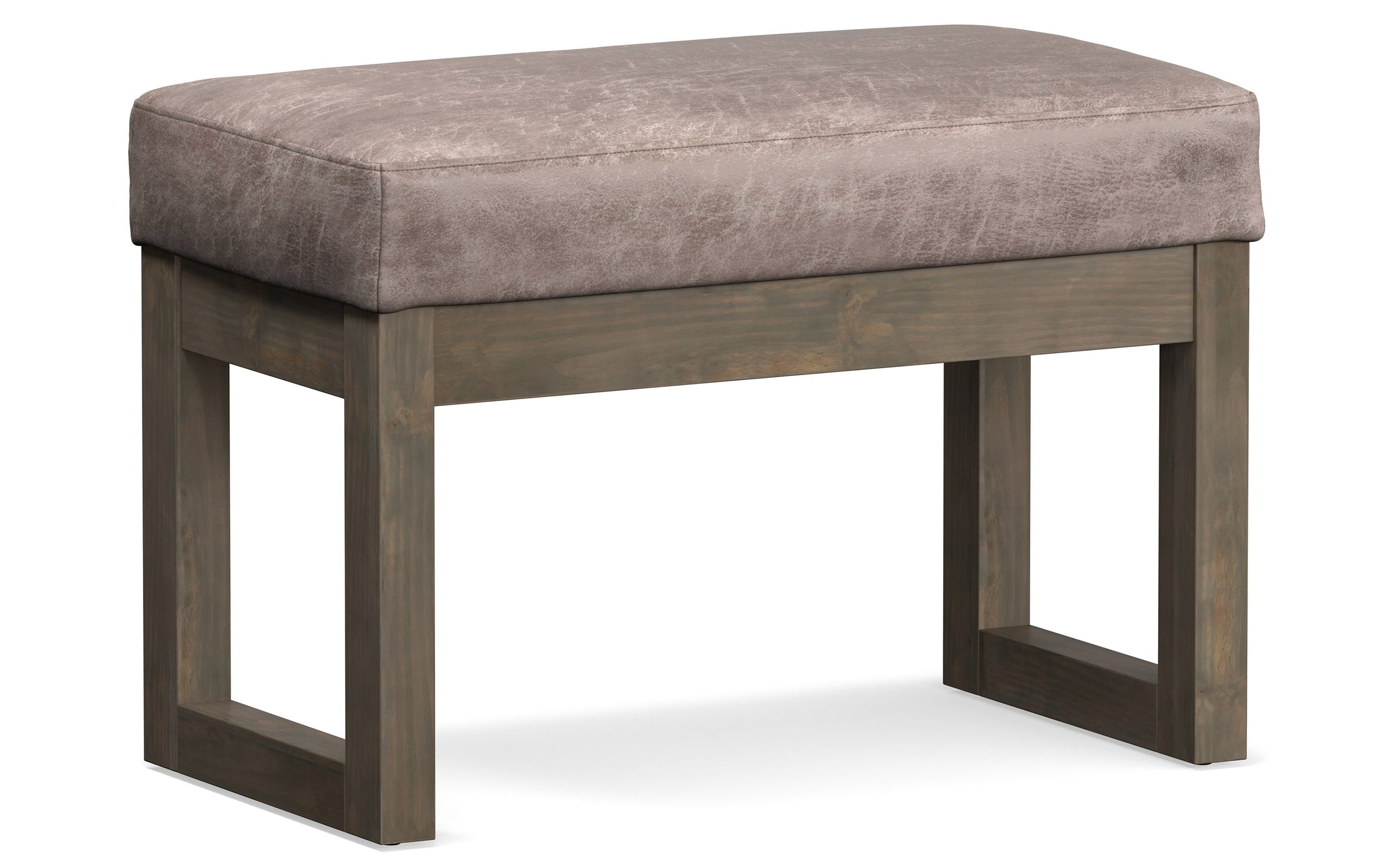 Distressed Grey Taupe Distressed Vegan Leather| Milltown Footstool Small Ottoman Bench
