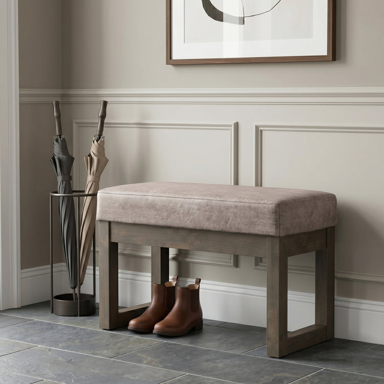 Distressed Grey Taupe Distressed Vegan Leather| Milltown Footstool Small Ottoman Bench
