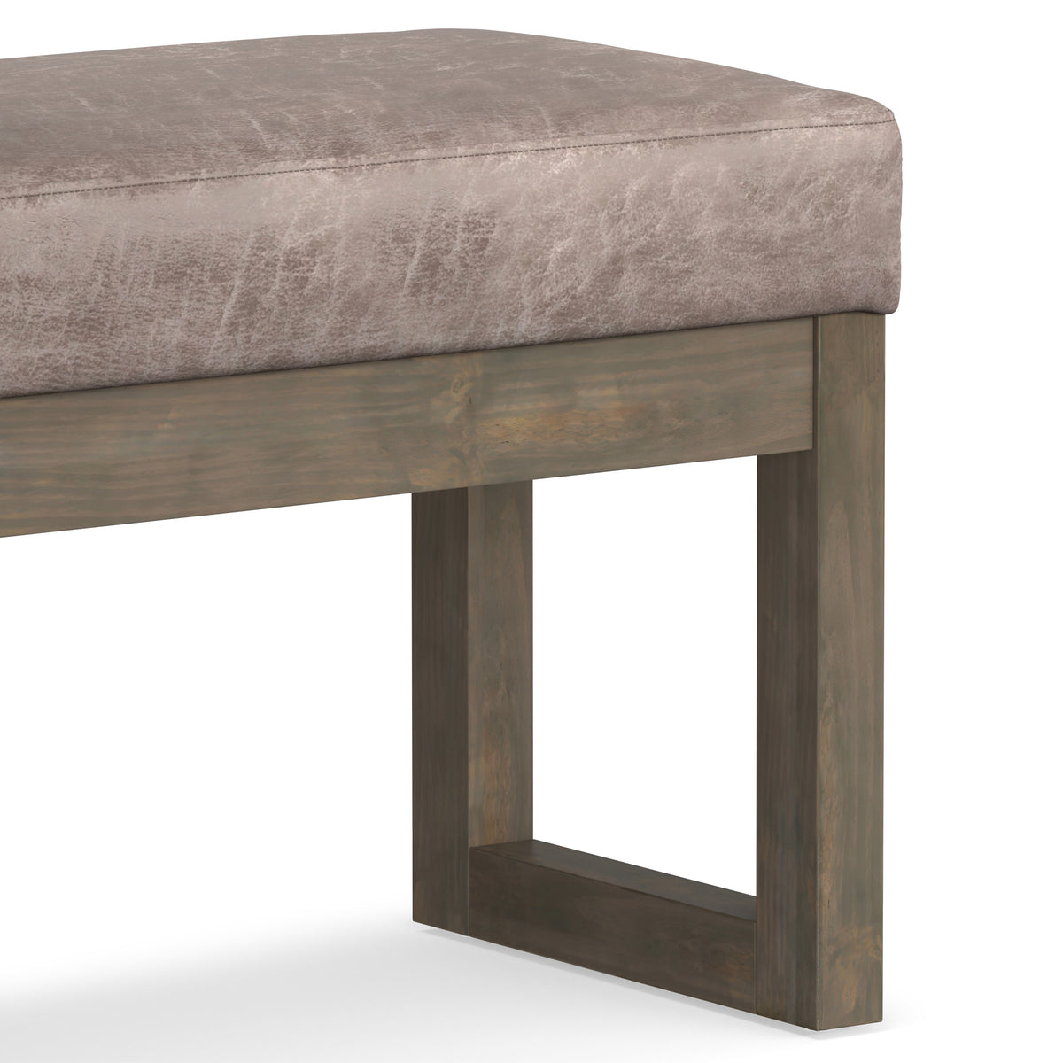 Distressed Grey Taupe Distressed Vegan Leather| Milltown Footstool Small Ottoman Bench
