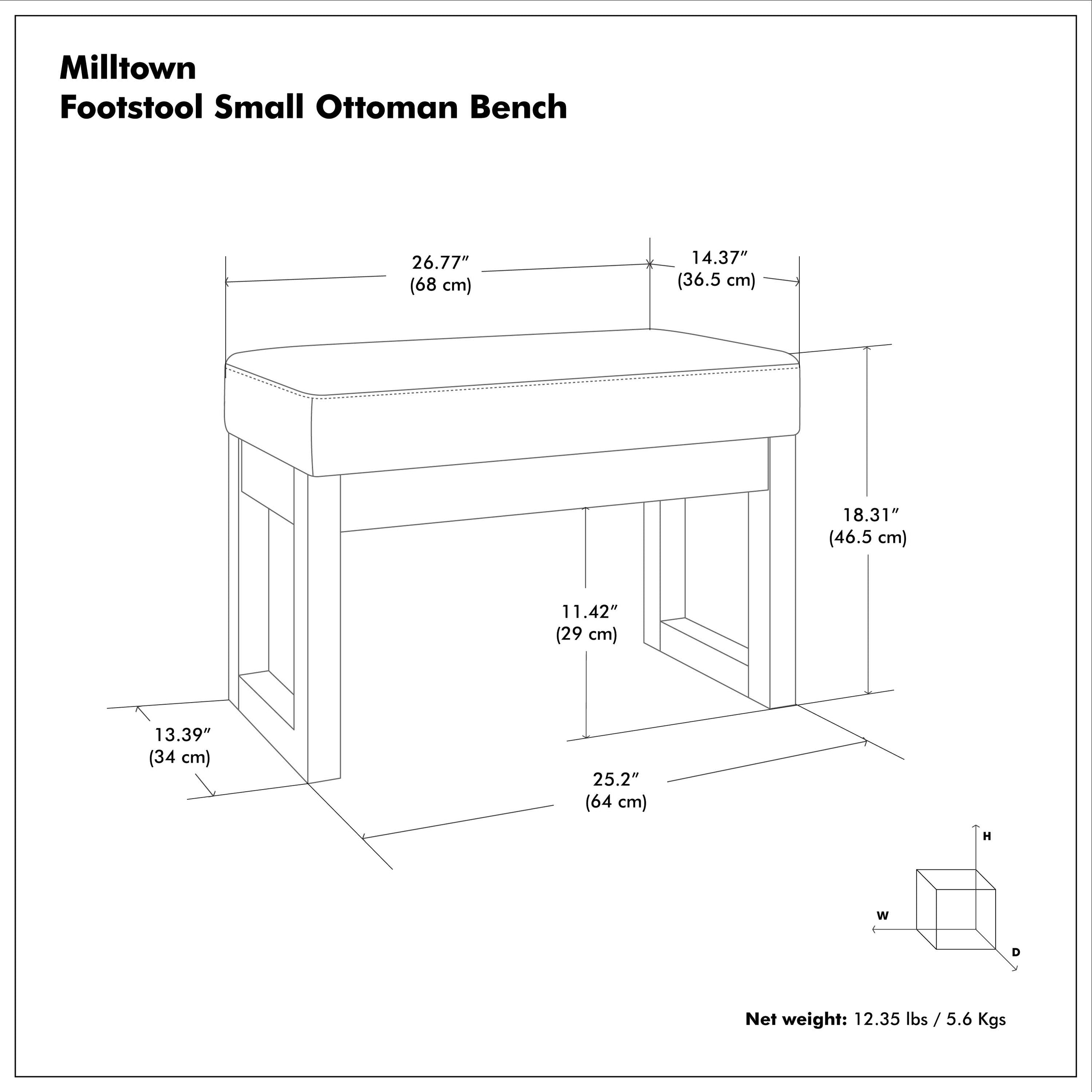 Light Stone Grey Linen Style Fabric | Milltown Small Ottoman Bench in Linen