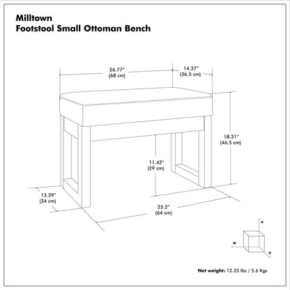 Light Stone Grey Linen Style Fabric | Milltown Small Ottoman Bench in Linen