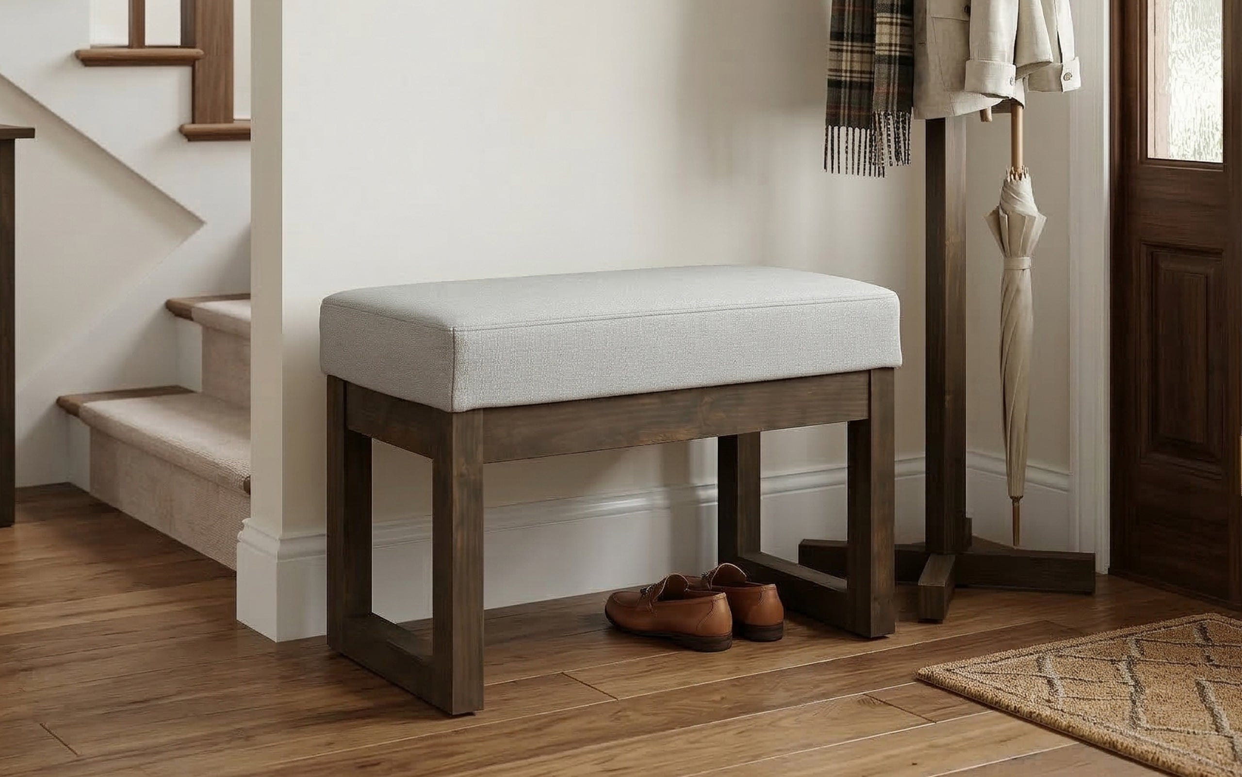 Light Stone Grey Linen Style Fabric | Milltown Small Ottoman Bench in Linen