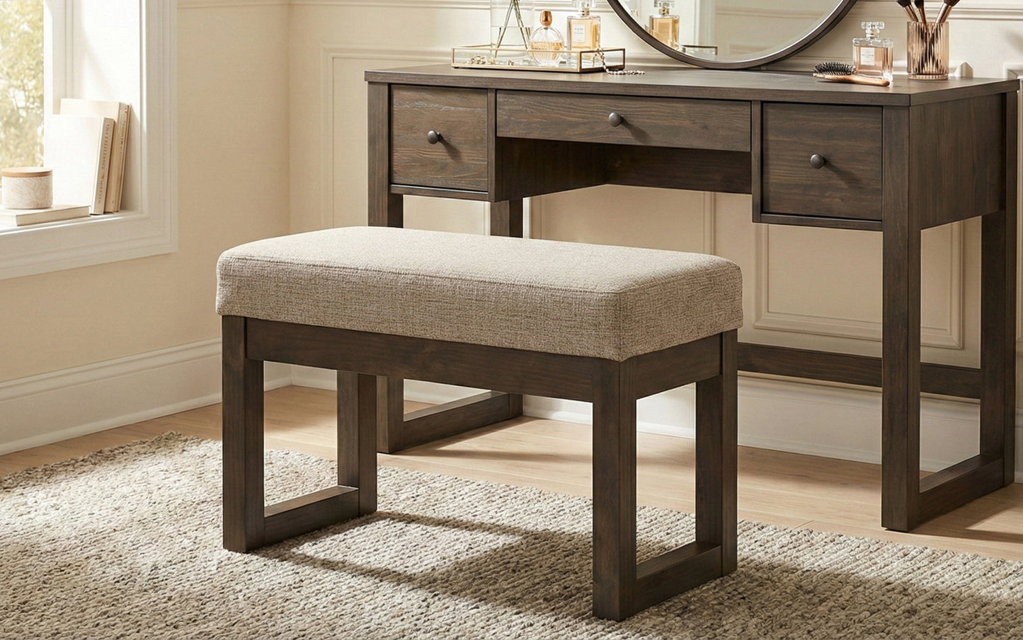 Platinum Tweed Style Fabric | Milltown Footstool Small Ottoman Bench