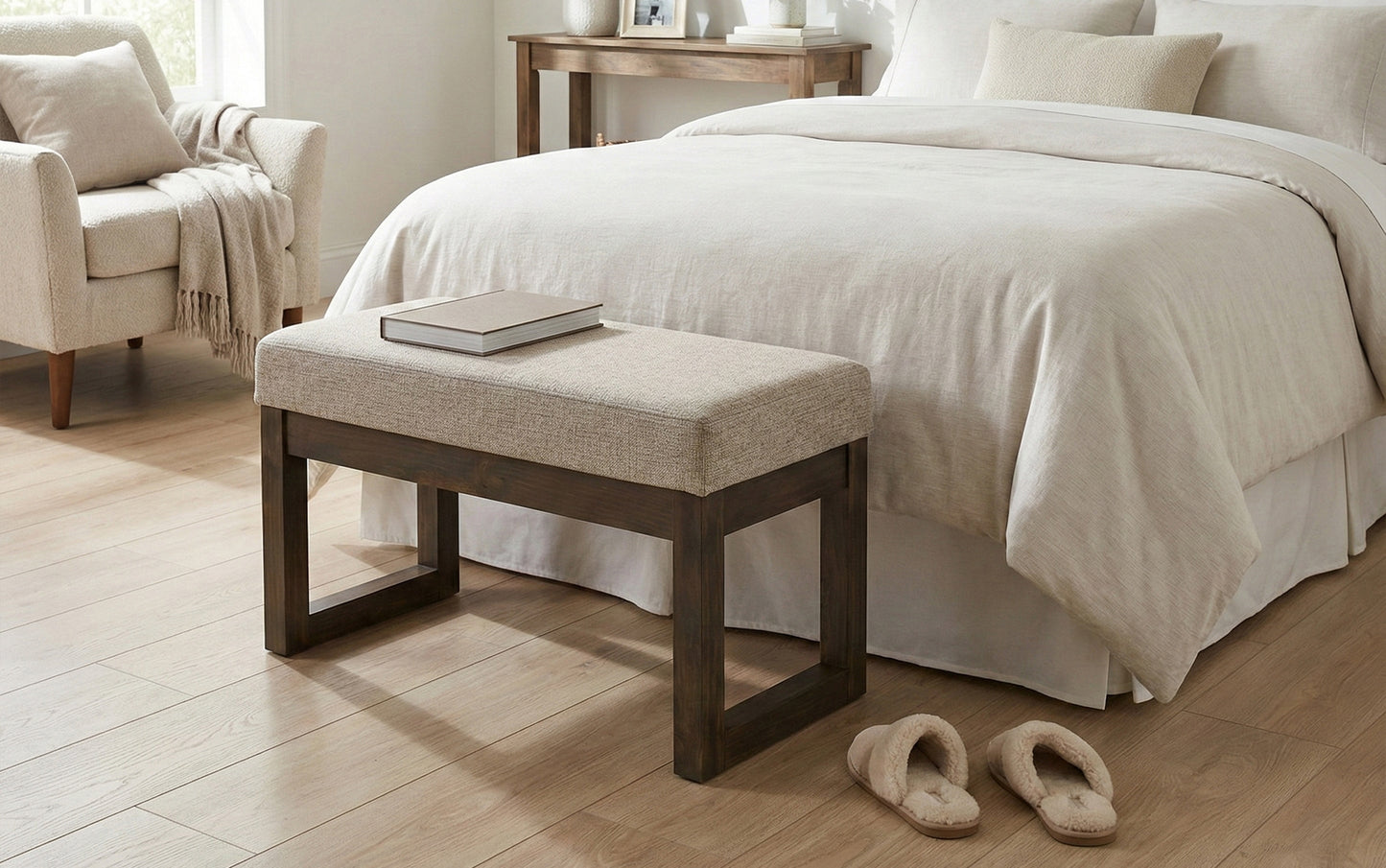 Platinum Tweed Style Fabric | Milltown Footstool Small Ottoman Bench