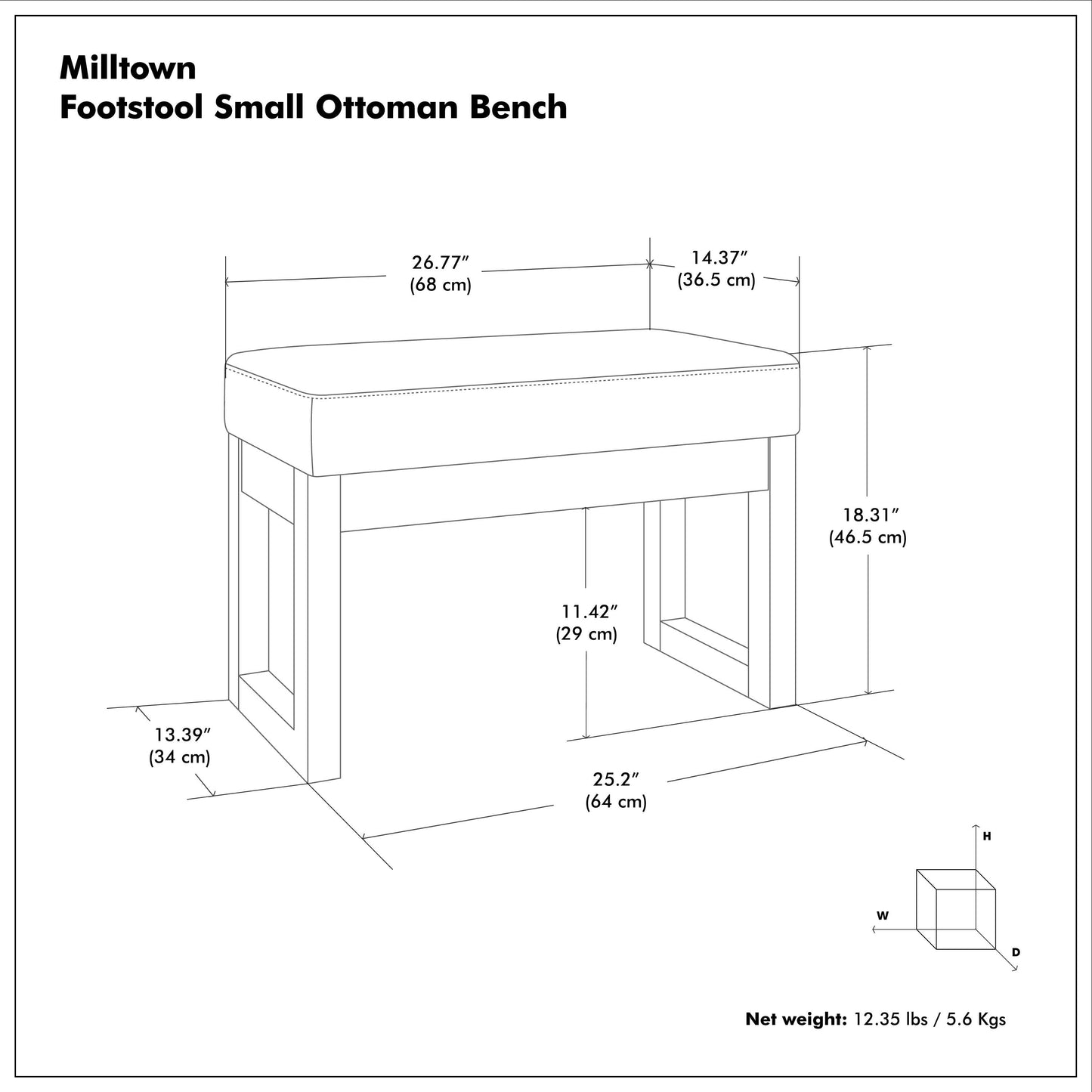 Milltown Small Ottoman Bench in Tweed