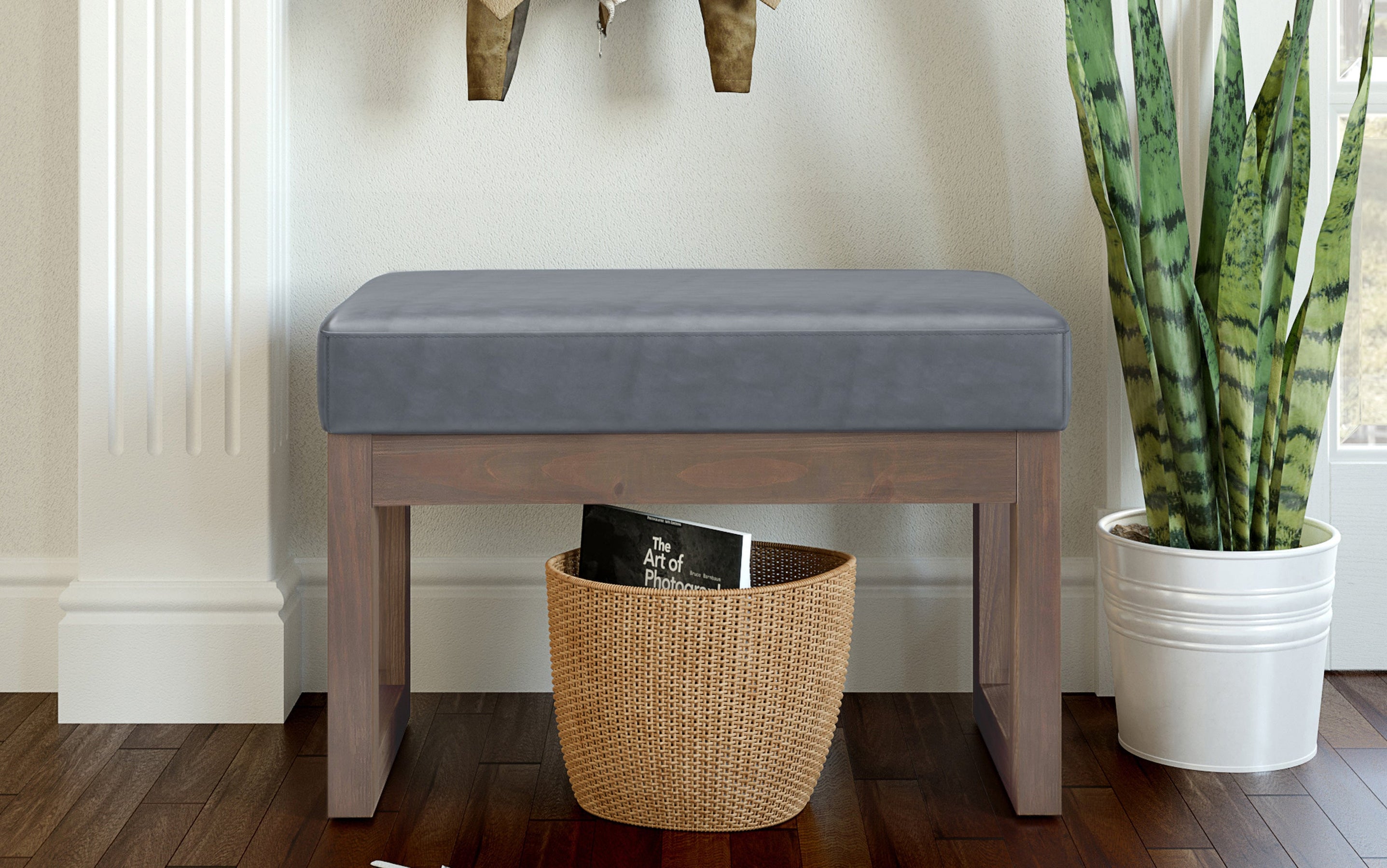 Stone Grey Vegan Leather | Milltown Footstool Small Ottoman Bench