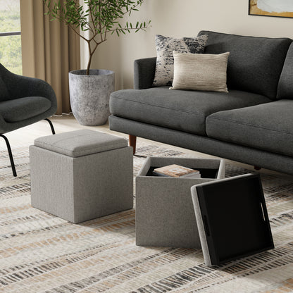 Cloud Grey Linen Style Fabric | Rockwood Cube Storage Ottoman in Linen