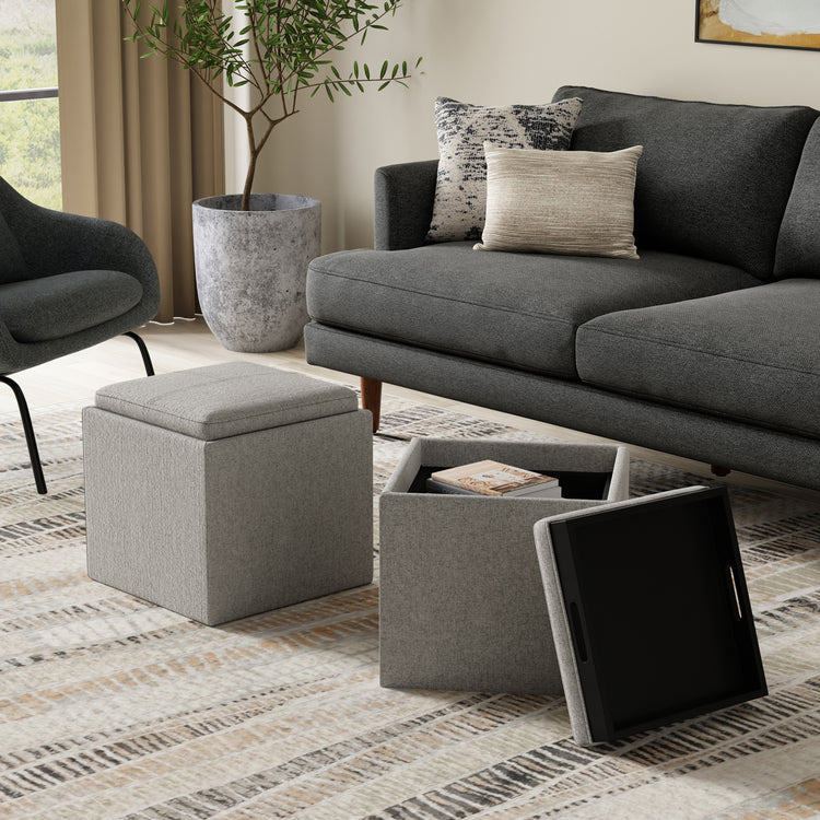 Cloud Grey Linen Style Fabric | Rockwood Cube Storage Ottoman in Linen