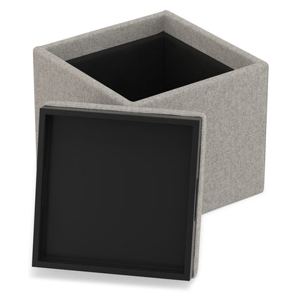 Cloud Grey Linen Style Fabric | Rockwood Cube Storage Ottoman in Linen