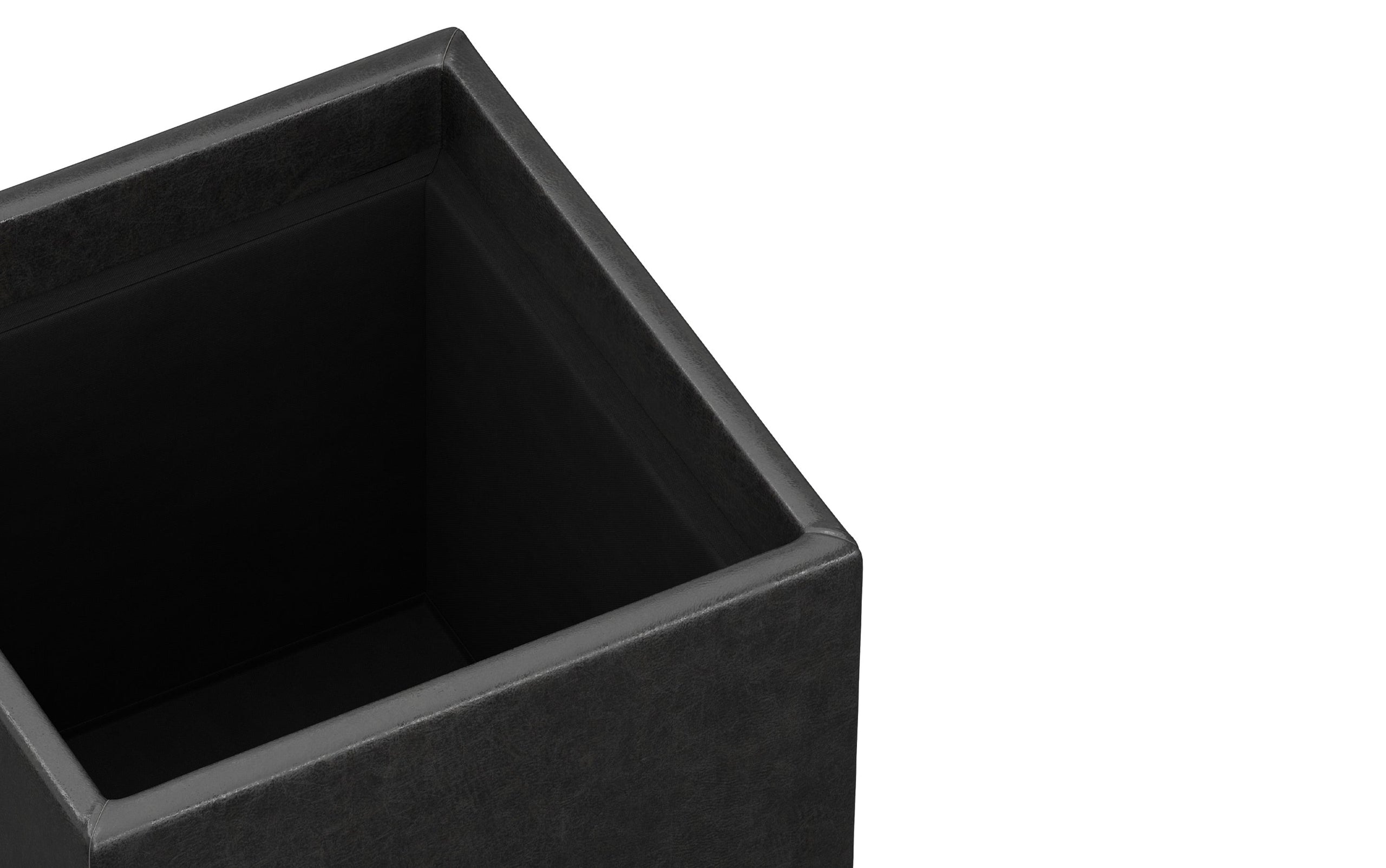 Distressed Black Distressed Vegan Leather | Rockwood Vegan Leather Cube Storage Ottoman with Tray