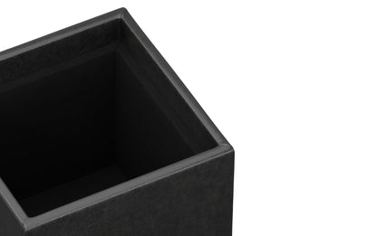Distressed Black Distressed Vegan Leather | Rockwood Vegan Leather Cube Storage Ottoman with Tray