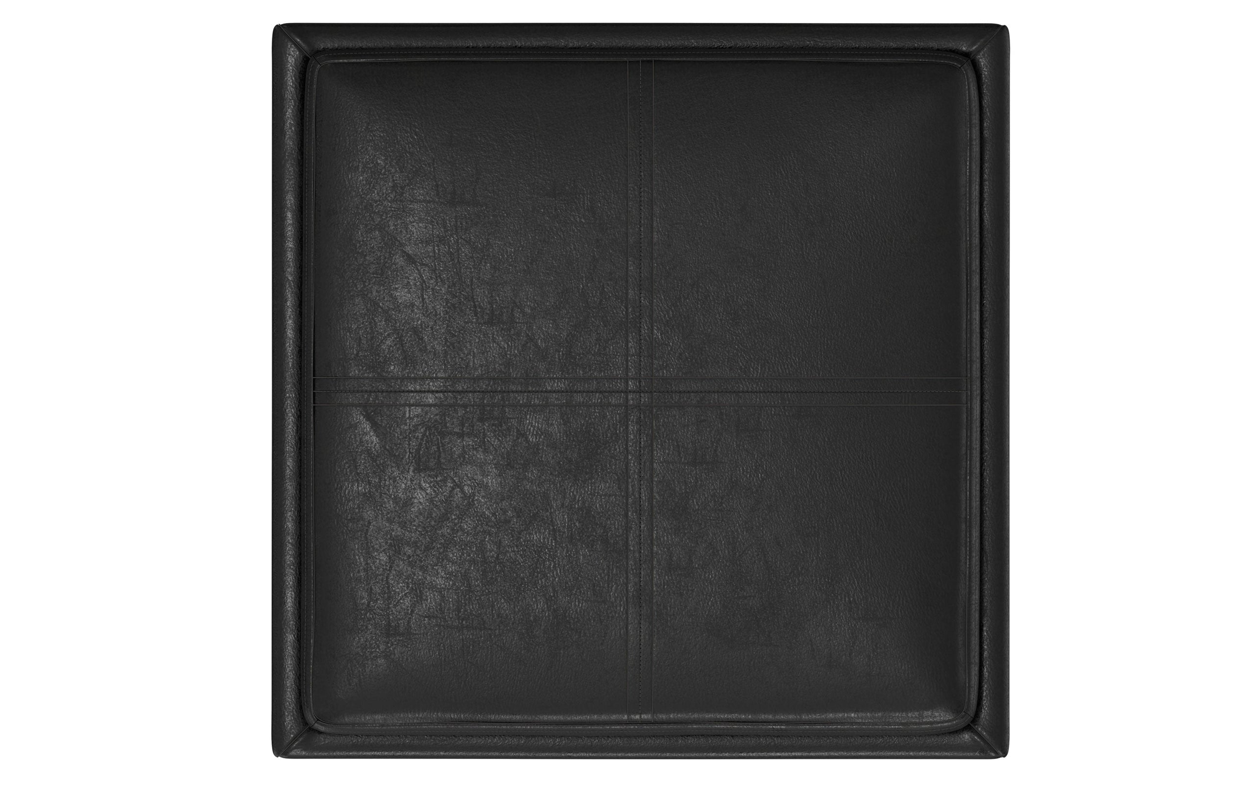 Distressed Black Distressed Vegan Leather | Rockwood Vegan Leather Cube Storage Ottoman with Tray