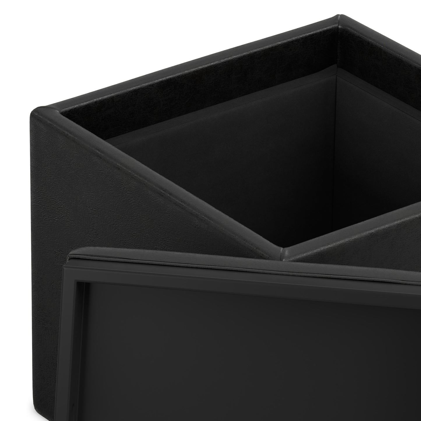Distressed Black Distressed Vegan Leather | Rockwood Vegan Leather Cube Storage Ottoman with Tray
