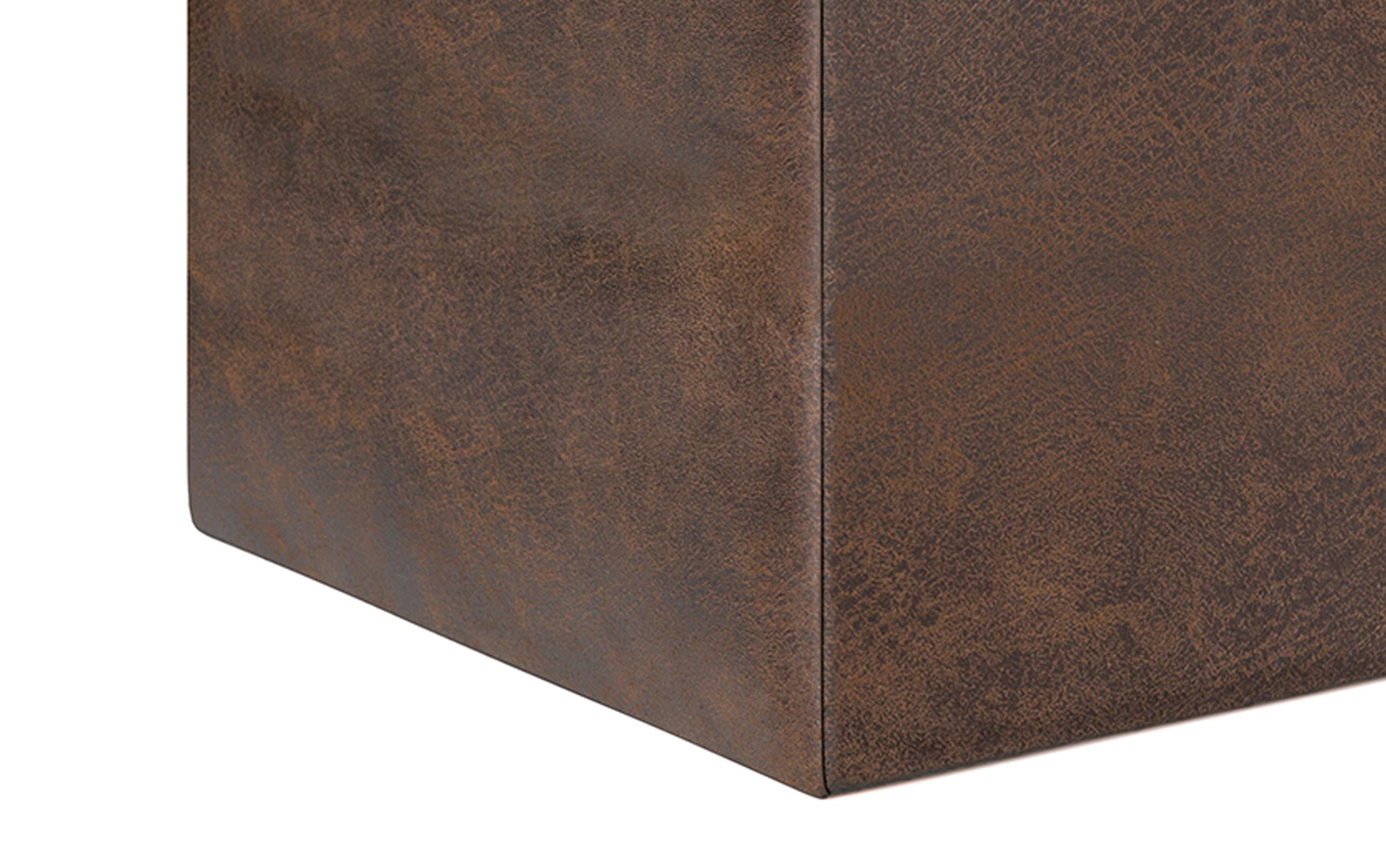 Distressed Chestnut Brown Distressed Vegan Leather | Rockwood Vegan Leather Cube Storage Ottoman with Tray