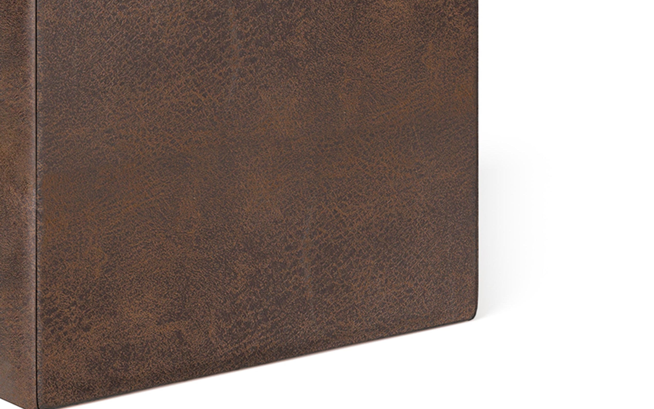 Distressed Chestnut Brown Distressed Vegan Leather | Rockwood Vegan Leather Cube Storage Ottoman with Tray