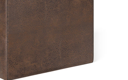 Distressed Chestnut Brown Distressed Vegan Leather | Rockwood Vegan Leather Cube Storage Ottoman with Tray