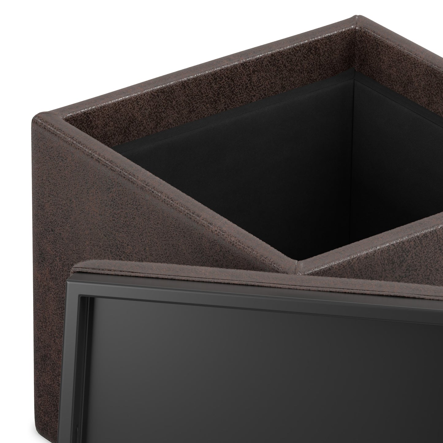 Distressed Chestnut Brown Distressed Vegan Leather | Rockwood Vegan Leather Cube Storage Ottoman with Tray