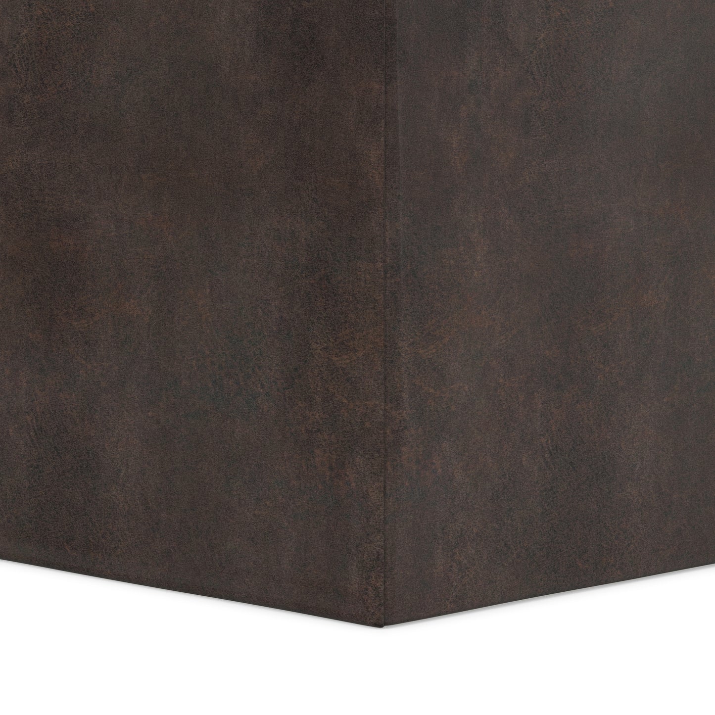 Distressed Chestnut Brown Distressed Vegan Leather | Rockwood Vegan Leather Cube Storage Ottoman with Tray